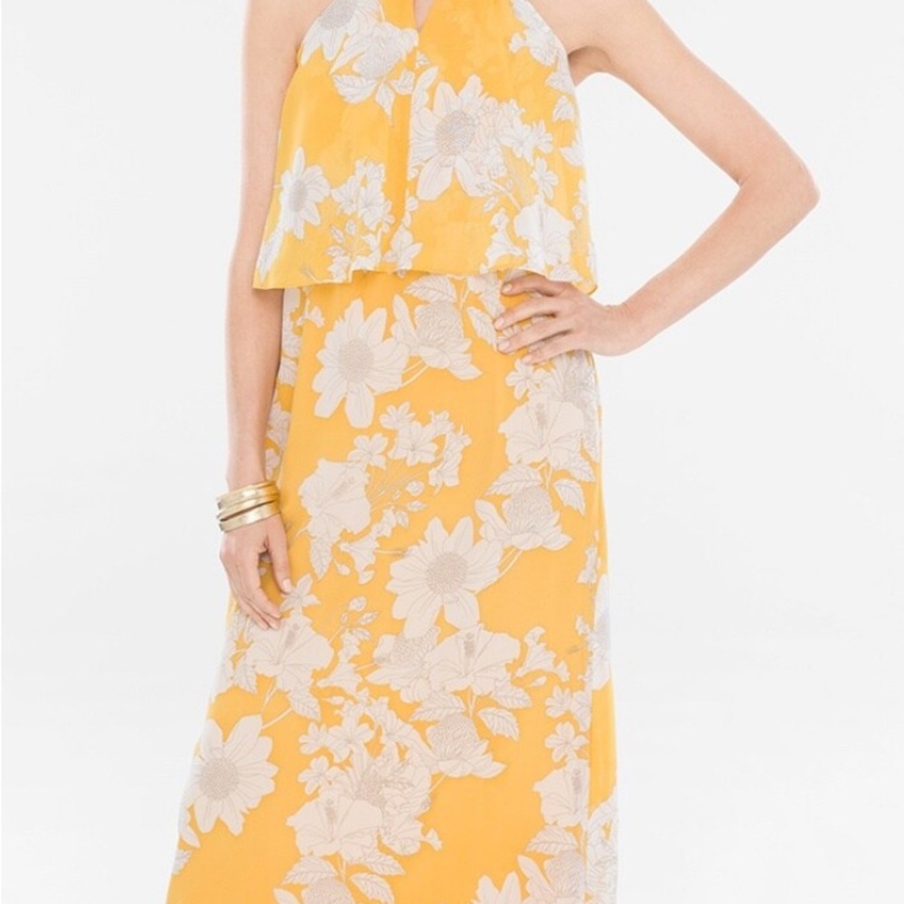 Chico's Floral Overlay Maxi Dress yellow NWT 16/XL